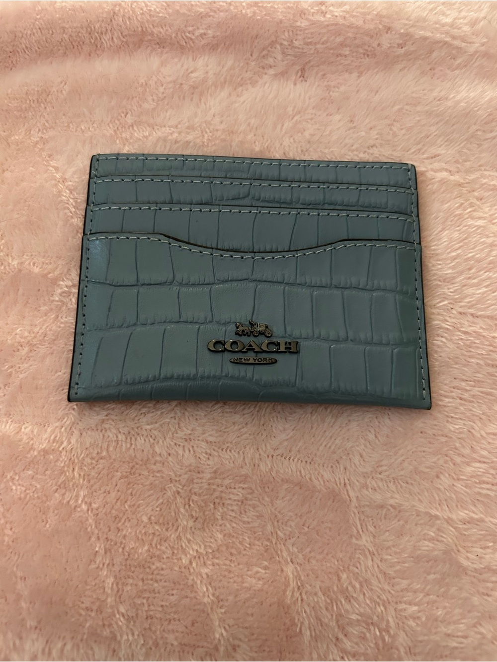 Coach Slate Blue Croc-Embossed Leather ID Card Holder